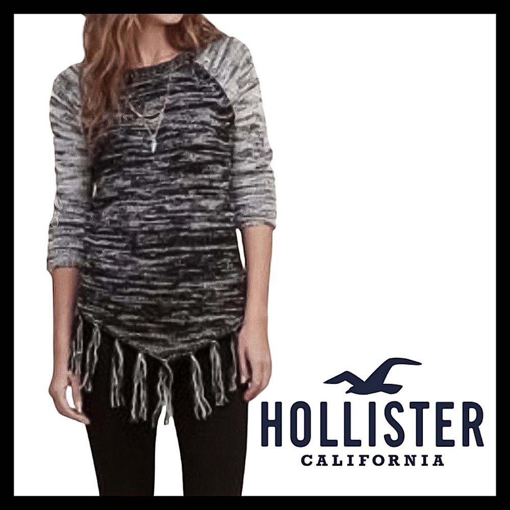 Hollister Women’s Fringe Hem Y2K Pullover Poncho Style Sweater Size Small (S)